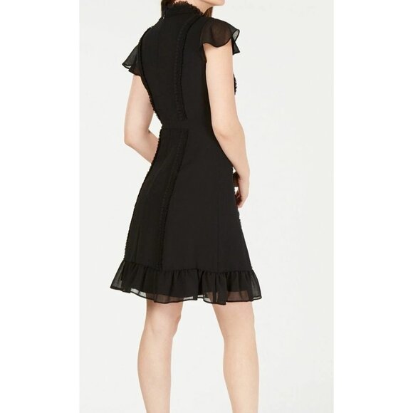 NEW Adrianna Papell Black High Neck Ruffled Flouncy Fit Flare Dress Textured - Picture 2 of 10